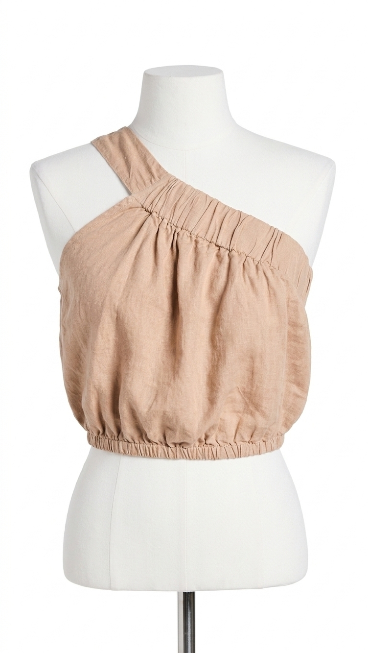 NEW STATESIDE linen one shoulder top in almond